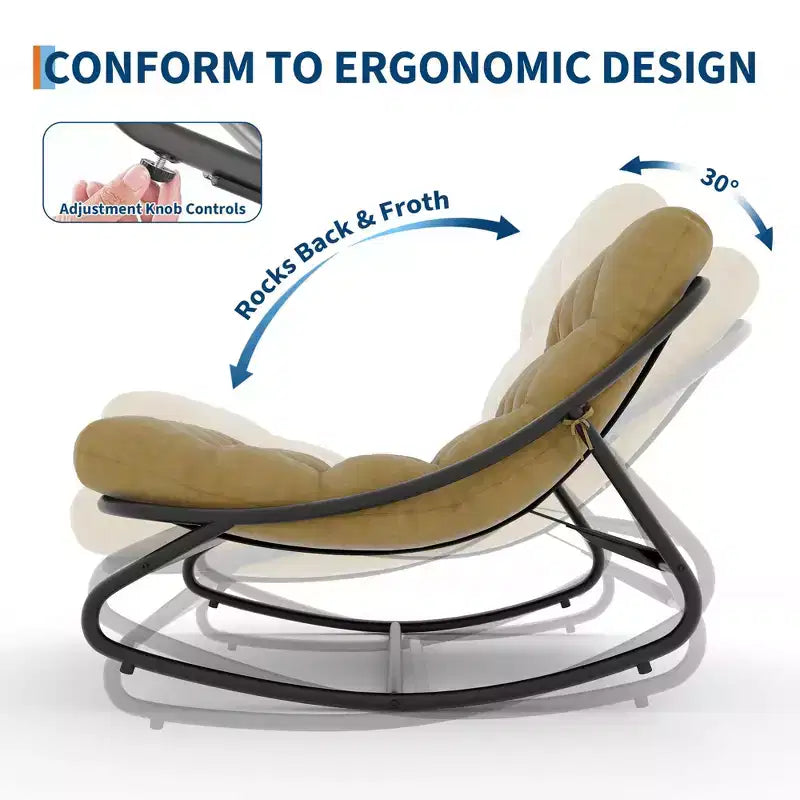 Chaise à bascule d'extérieur pour patio, moderne et confortable avec coussins épais pour balcon, porche ou terrasse, structure métallique robuste