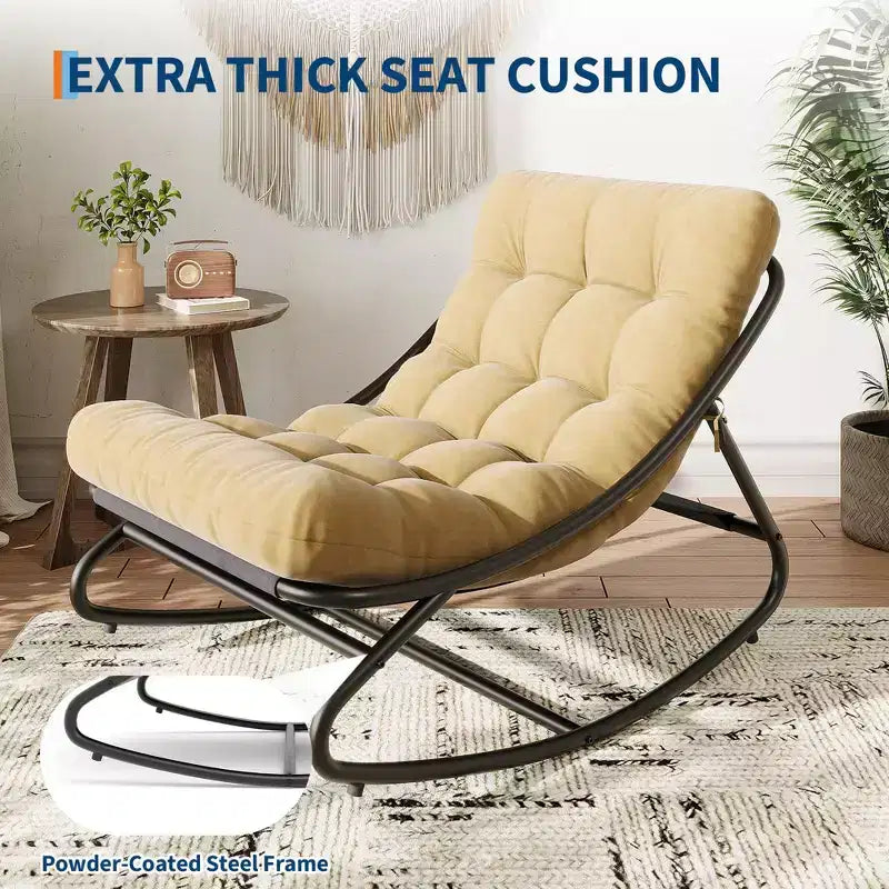 Chaise à bascule d'extérieur pour patio, moderne et confortable avec coussins épais pour balcon, porche ou terrasse, structure métallique robuste