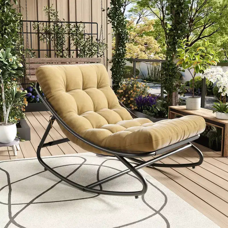 Chaise à bascule d'extérieur pour patio, moderne et confortable avec coussins épais pour balcon, porche ou terrasse, structure métallique robuste