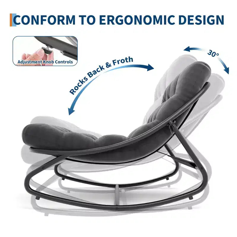 Chaise à bascule d'extérieur pour patio, moderne et confortable avec coussins épais pour balcon, porche ou terrasse, structure métallique robuste