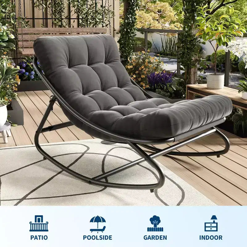 Chaise à bascule d'extérieur pour patio, moderne et confortable avec coussins épais pour balcon, porche ou terrasse, structure métallique robuste