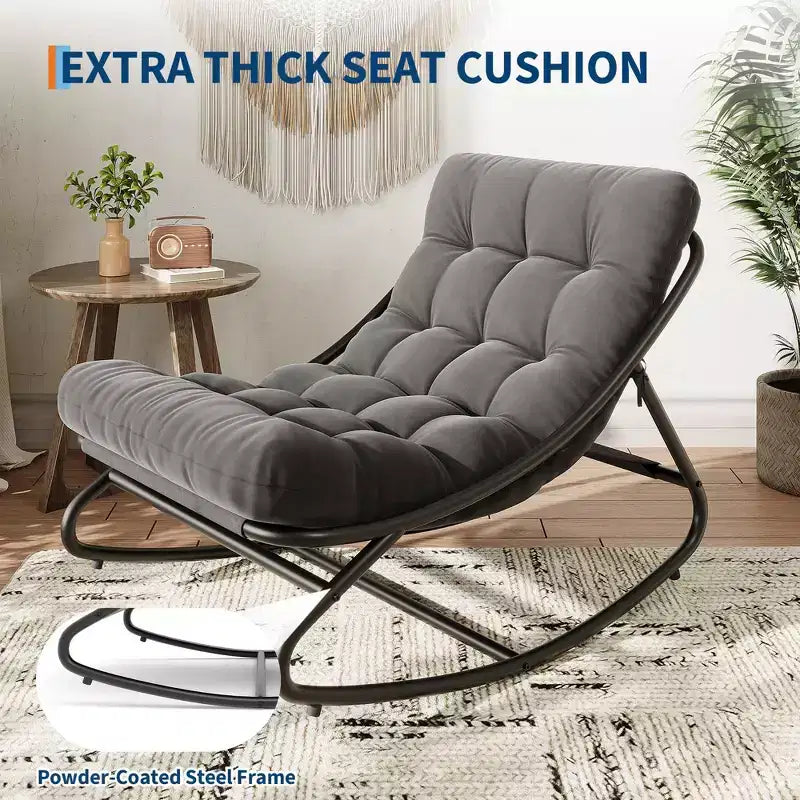Chaise à bascule d'extérieur pour patio, moderne et confortable avec coussins épais pour balcon, porche ou terrasse, structure métallique robuste