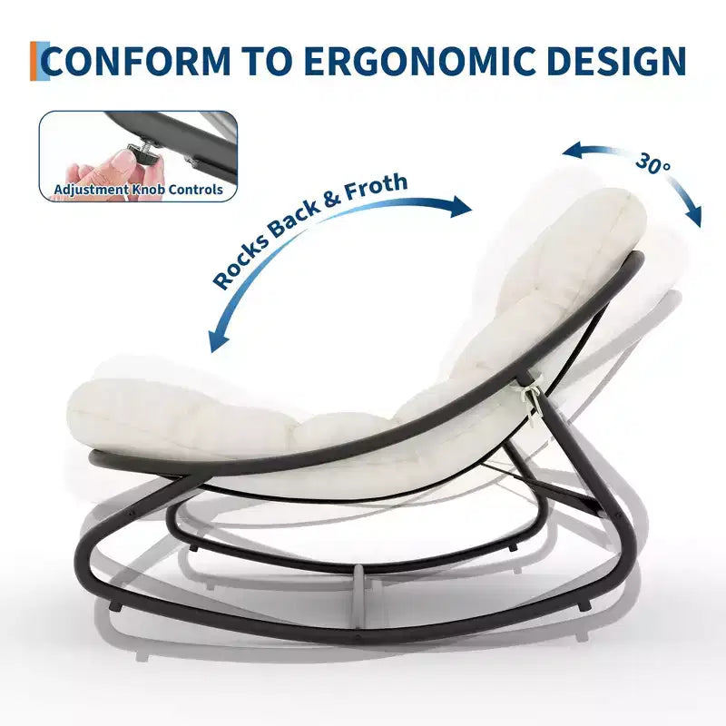 Chaise à bascule d'extérieur pour patio, moderne et confortable avec coussins épais pour balcon, porche ou terrasse, structure métallique robuste