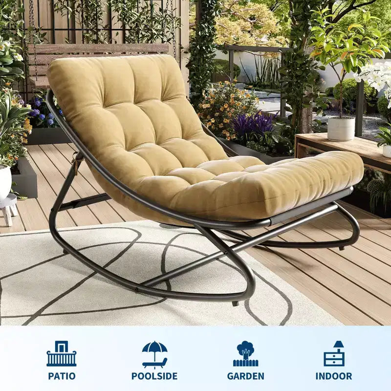 Chaise à bascule d'extérieur pour patio, moderne et confortable avec coussins épais pour balcon, porche ou terrasse, structure métallique robuste