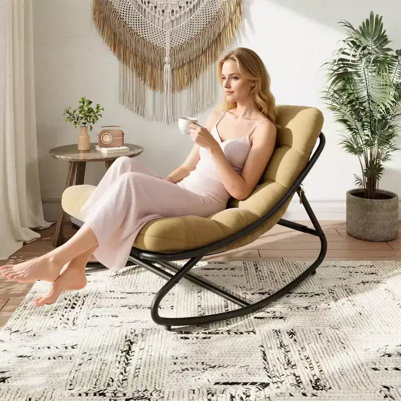 Chaise à bascule d'extérieur pour patio, moderne et confortable avec coussins épais pour balcon, porche ou terrasse, structure métallique robuste