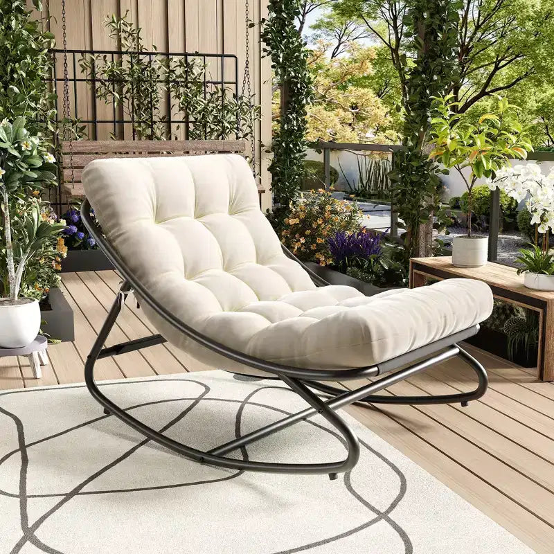 Chaise à bascule d'extérieur pour patio, moderne et confortable avec coussins épais pour balcon, porche ou terrasse, structure métallique robuste