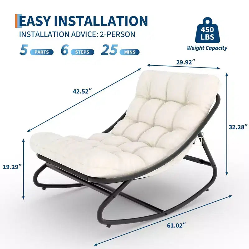 Chaise à bascule d'extérieur pour patio, moderne et confortable avec coussins épais pour balcon, porche ou terrasse, structure métallique robuste