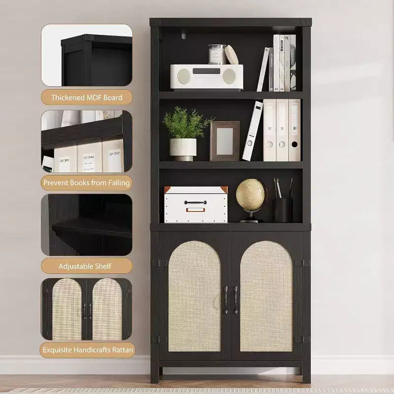 5-Tier Tall Storage Cabinet, Bookshelf Organizer for Living Room, Hallway & Entryway, Black