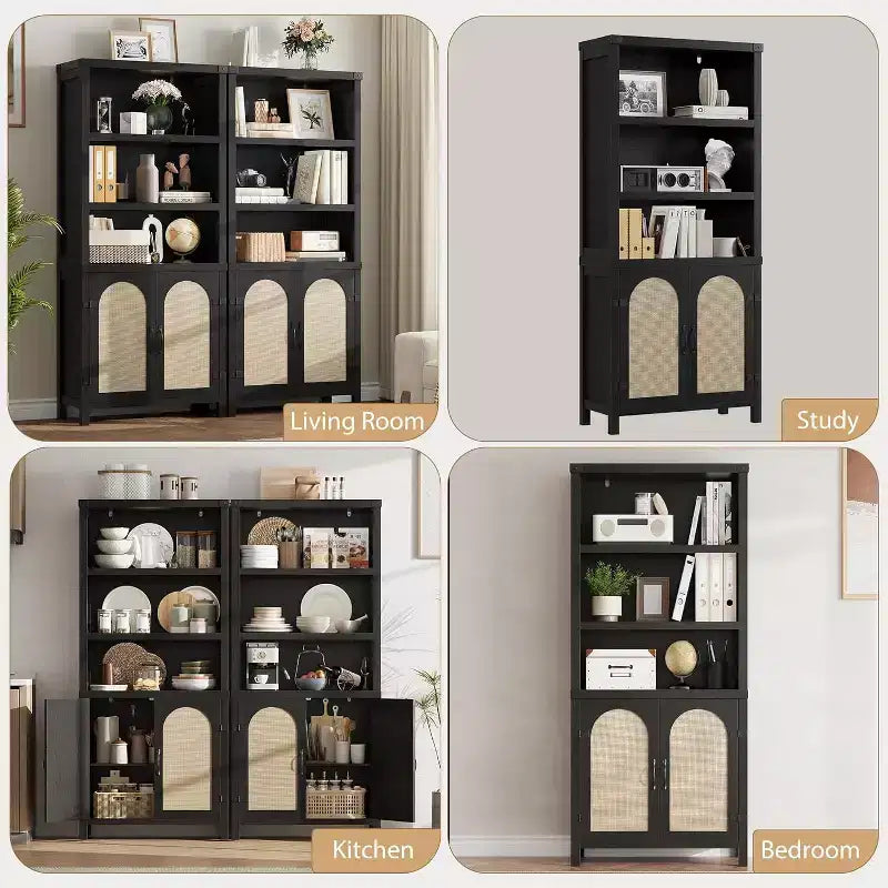 5-Tier Tall Storage Cabinet, Bookshelf Organizer for Living Room, Hallway & Entryway, Black