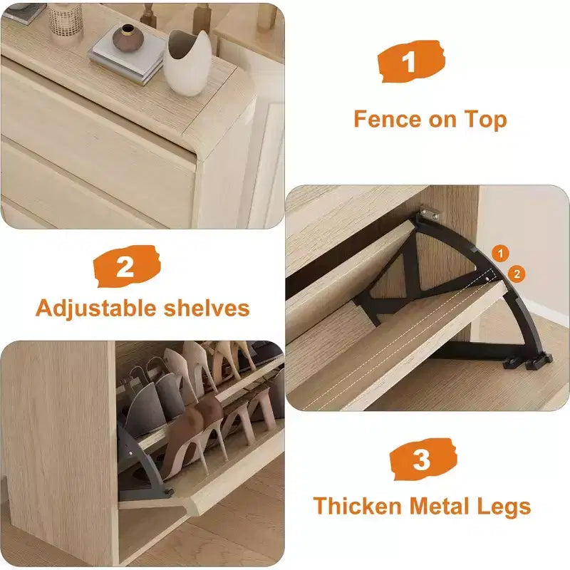 Scarpiera con 3 cassetti a ribalta, scarpiera in legno con ripiano regolabile, scarpiera a scomparsa per l'ingresso, porta scarpe per l'ingresso
