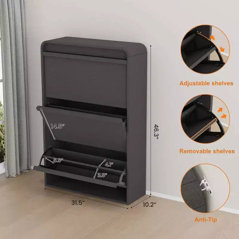 Scarpiera con 3 cassetti a ribalta, scarpiera in legno con ripiano regolabile, scarpiera a scomparsa per l'ingresso, porta scarpe per l'ingresso
