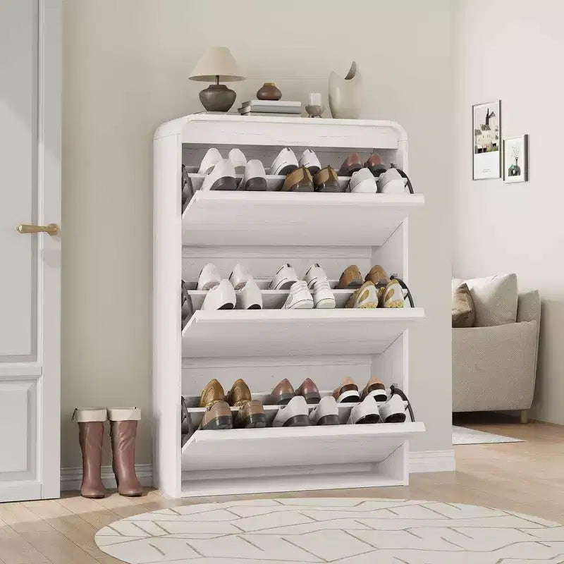 Scarpiera con 3 cassetti a ribalta, scarpiera in legno con ripiano regolabile, scarpiera a scomparsa per l'ingresso, porta scarpe per l'ingresso