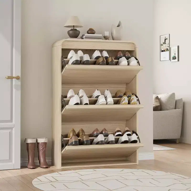 Scarpiera con 3 cassetti a ribalta, scarpiera in legno con ripiano regolabile, scarpiera a scomparsa per l'ingresso, porta scarpe per l'ingresso