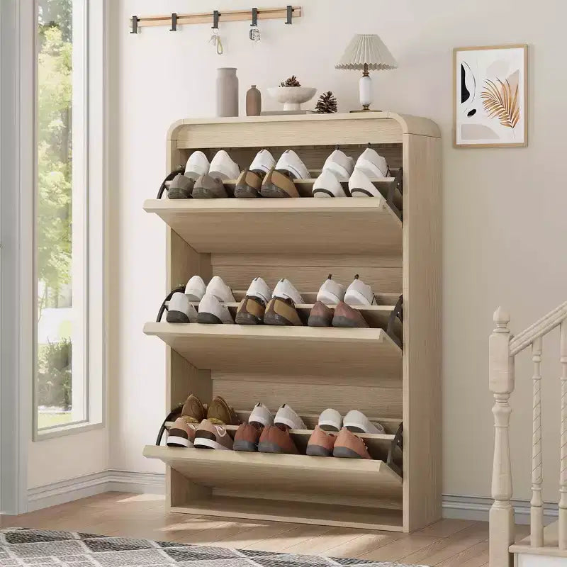 Scarpiera con 3 cassetti a ribalta, scarpiera in legno con ripiano regolabile, scarpiera a scomparsa per l'ingresso, porta scarpe per l'ingresso