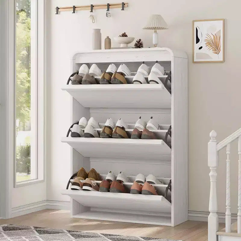 Scarpiera con 3 cassetti a ribalta, scarpiera in legno con ripiano regolabile, scarpiera a scomparsa per l'ingresso, porta scarpe per l'ingresso