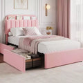 Twin Bed Frame with Headboard, 2 Flexible Drawers and Bookcase for Kids Room, Pink
