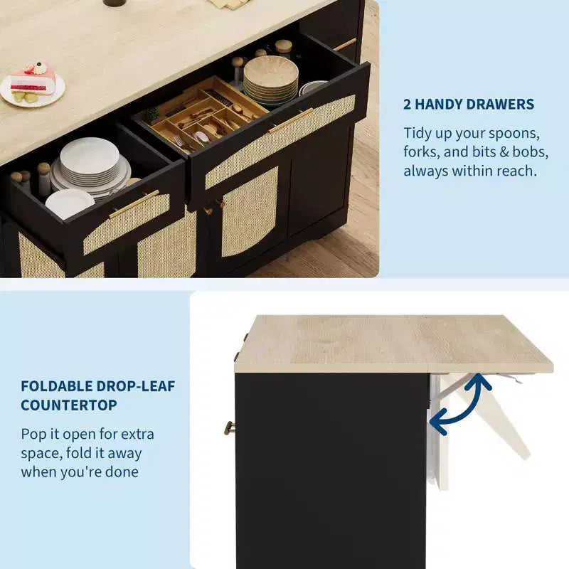 Carrello Cucina Moderno con Ruote, Carrello da Cucina Multifunzionale con Armadietto per Spazzatura, 2 Cassetti, Porta Spezie, Ribalta per Cucina