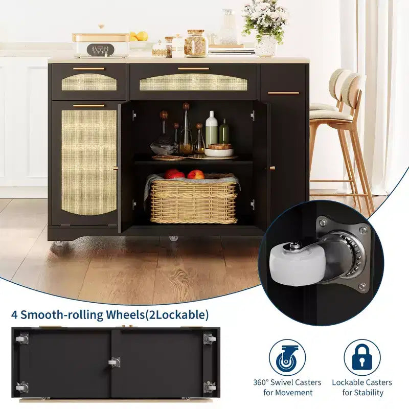 Carrello Cucina Moderno con Ruote, Carrello da Cucina Multifunzionale con Armadietto per Spazzatura, 2 Cassetti, Porta Spezie, Ribalta per Cucina
