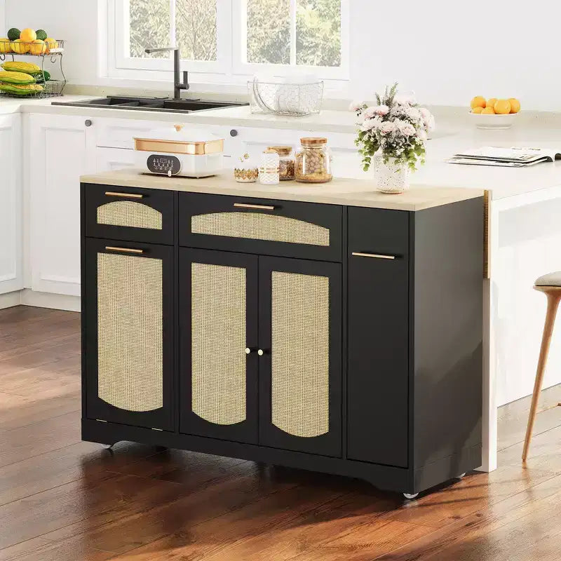 Carrello Cucina Moderno con Ruote, Carrello da Cucina Multifunzionale con Armadietto per Spazzatura, 2 Cassetti, Porta Spezie, Ribalta per Cucina