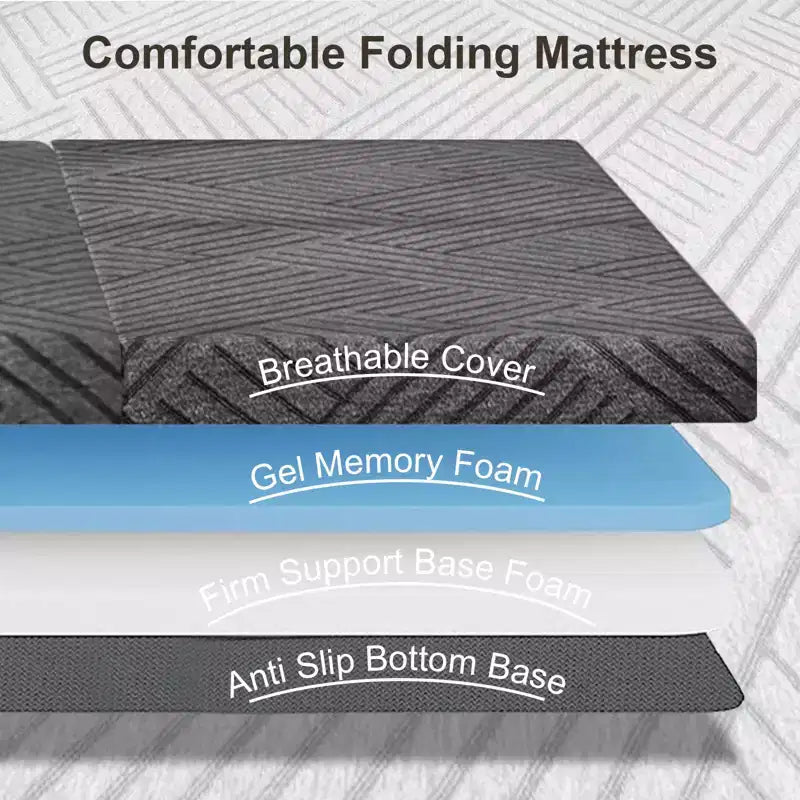Materasso Pieghevole a Tre Ante in Memory Foam Grafite, Materasso Trifold Portatile Pieghevole, Divano Letto da Terra con Fodera Lavabile e Borsa per il Trasporto