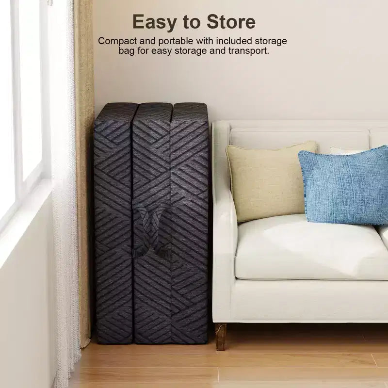 Materasso Pieghevole a Tre Ante in Memory Foam Grafite, Materasso Trifold Portatile Pieghevole, Divano Letto da Terra con Fodera Lavabile e Borsa per il Trasporto