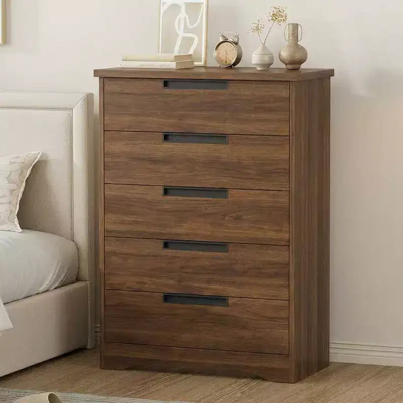 5-Drawer Tall Dresser  44 Narrow Chest of Drawers with Embedded Handles, Modern Wooden Storage for Bedroom or Small Space