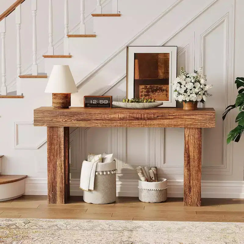 Tavolo Console Rettangolare Lungo e Stretto da 63 Pollici, Tavolo da Ingresso in Legno Stile Rustico per Corridoio, Foyer e Soggiorno, Tavolo da Divano Dietro il Divano