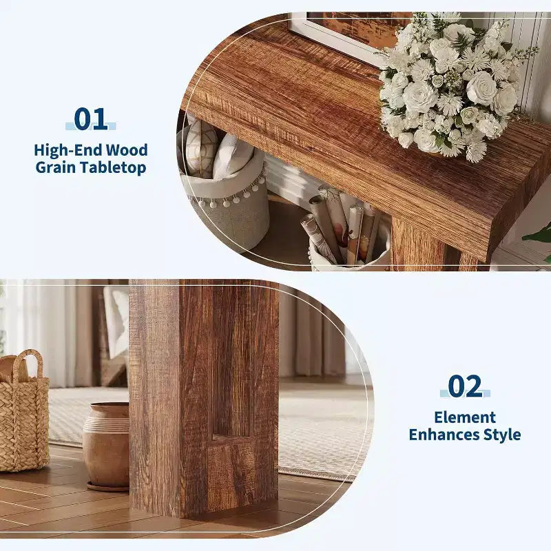 Tavolo Console Rettangolare Lungo e Stretto da 63 Pollici, Tavolo da Ingresso in Legno Stile Rustico per Corridoio, Foyer e Soggiorno, Tavolo da Divano Dietro il Divano