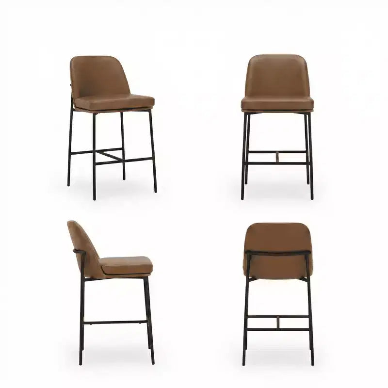 Ora Maison Bar Stools  Leather Counter Height Chairs with Backrest & Metal Legs for Bar, Set of 2, Brown