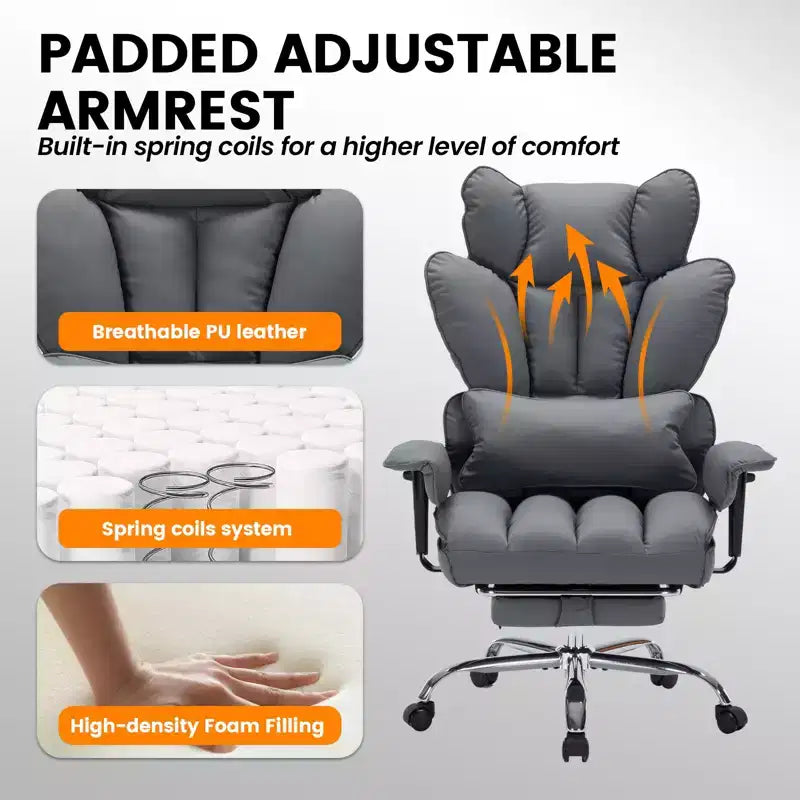 Big and Tall Office Chair with Foot Rest, High Back Gaming Chair, Leather Executive Office Chair, Ergonomic Computer Desk Chair with Lumbar Support