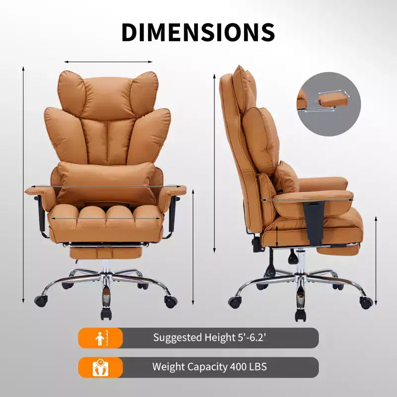 Big and Tall Office Chair with Foot Rest, High Back Gaming Chair, Leather Executive Office Chair, Ergonomic Computer Desk Chair with Lumbar Support