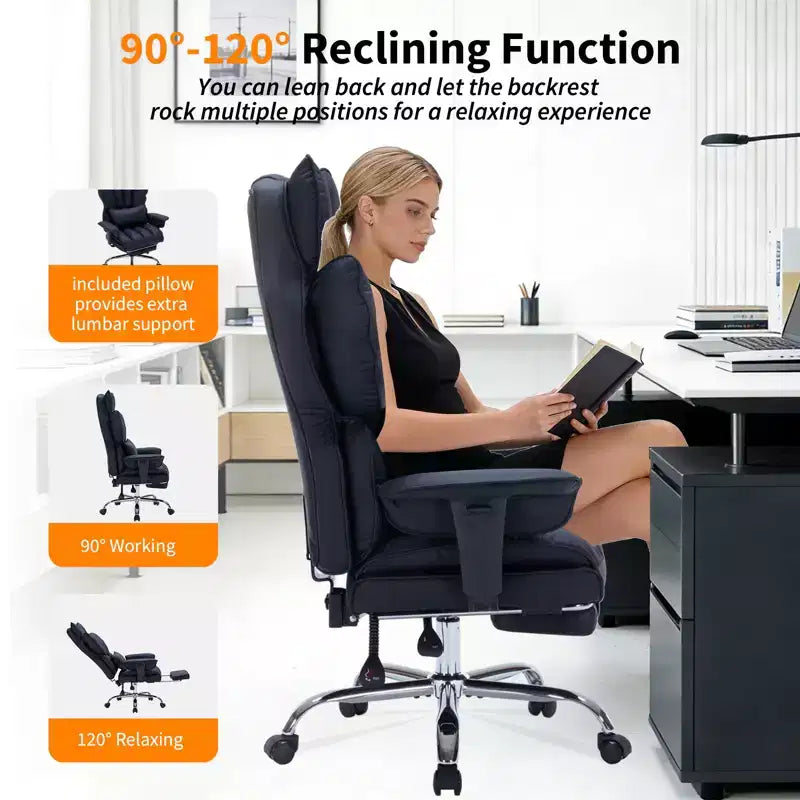 Big and Tall Office Chair with Foot Rest, High Back Gaming Chair, Leather Executive Office Chair, Ergonomic Computer Desk Chair with Lumbar Support