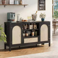 Sideboard Cabinet, 59.1 Rattan Farmhouse Buffet with Drawer & Open Shelves, Boho Storage for Dining Living Room