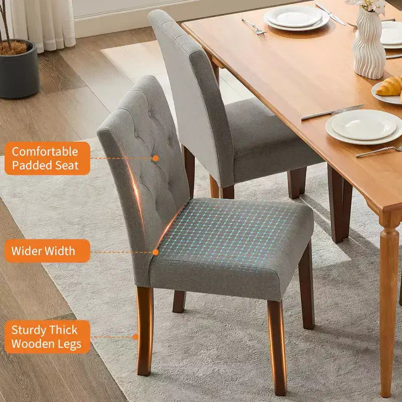 Sedie da Pranzo Imbottite Set da 2, Sedie Laterali da Cucina Moderne in Tessuto con Robuste Gambe in Legno, Design Parsons, Comodo Lino Morbido per Sala da Pranzo, Caffetteria