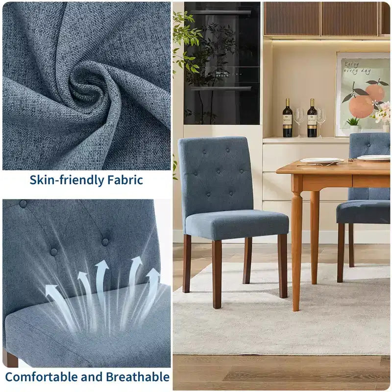 Sedie da Pranzo Imbottite Set da 2, Sedie Laterali da Cucina Moderne in Tessuto con Robuste Gambe in Legno, Design Parsons, Comodo Lino Morbido per Sala da Pranzo, Caffetteria