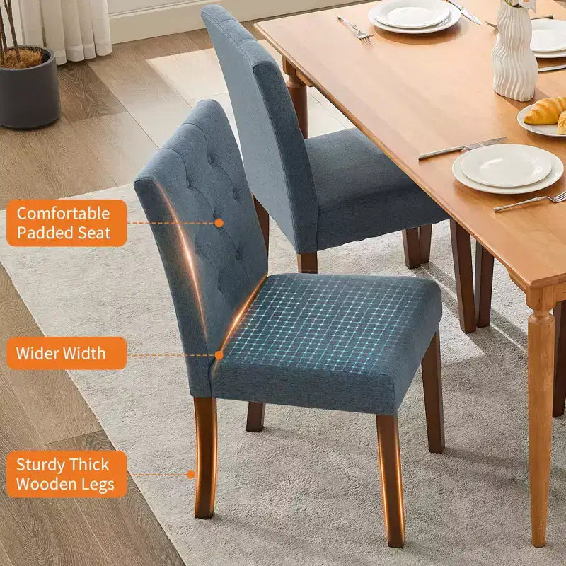 Sedie da Pranzo Imbottite Set da 2, Sedie Laterali da Cucina Moderne in Tessuto con Robuste Gambe in Legno, Design Parsons, Comodo Lino Morbido per Sala da Pranzo, Caffetteria