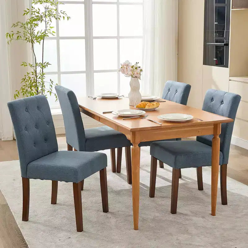 Sedie da Pranzo Imbottite Set da 2, Sedie Laterali da Cucina Moderne in Tessuto con Robuste Gambe in Legno, Design Parsons, Comodo Lino Morbido per Sala da Pranzo, Caffetteria