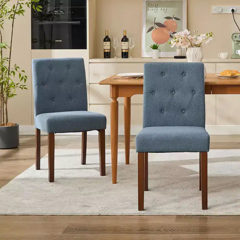 Upholstered Dining Chairs Set of 2,Modern Fabric Kitchen Side Chairs with Sturdy Wood Legs,Parsons Design,Comfortable Soft Linen for Dining Room,Cafe