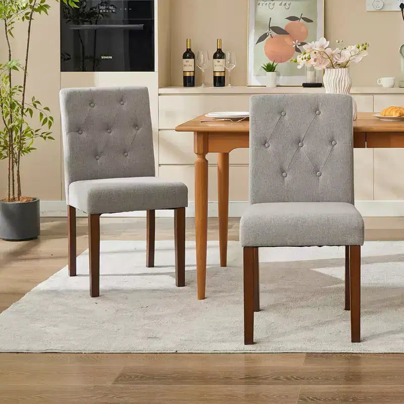 Sedie da Pranzo Imbottite Set da 2, Sedie Laterali da Cucina Moderne in Tessuto con Robuste Gambe in Legno, Design Parsons, Comodo Lino Morbido per Sala da Pranzo, Caffetteria