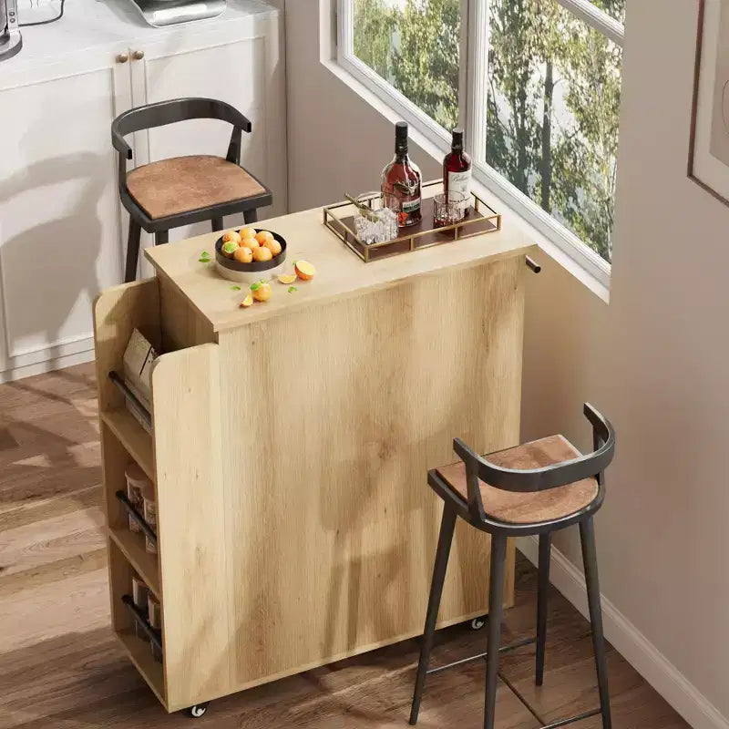 Kitchen Island, 48 Retro Farmhouse Coffee Bar Station with Storage & Glass Door Cabinet, for Dining Room