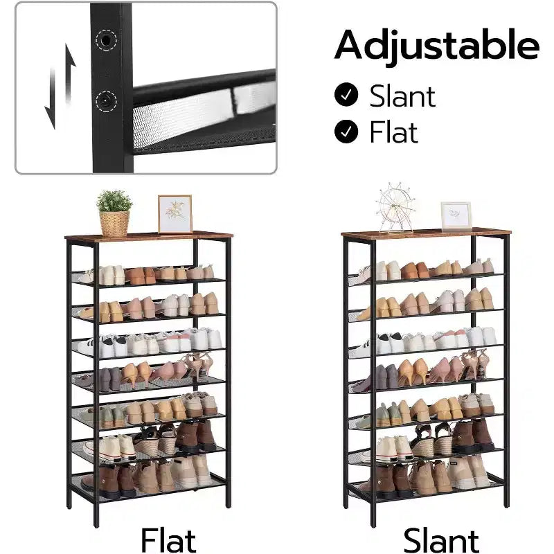 Scarpiera a 8 Ripiani, Organizzatore per Scarpe di Grande Capacità 29,5L (Contiene 21-24 Paia), Scaffale Portascarpe Salvaspazio Marrone Rustico e Nero