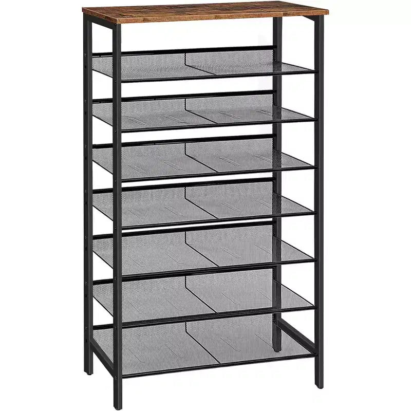 Scarpiera a 8 Ripiani, Organizzatore per Scarpe di Grande Capacità 29,5L (Contiene 21-24 Paia), Scaffale Portascarpe Salvaspazio Marrone Rustico e Nero