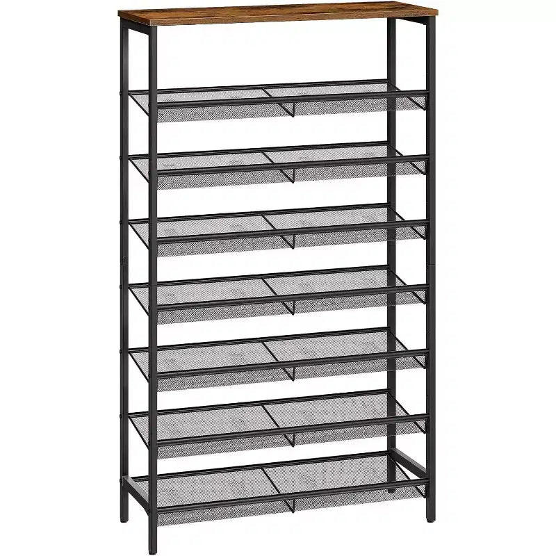 Scarpiera a 8 Ripiani, Organizzatore per Scarpe di Grande Capacità 29,5L (Contiene 21-24 Paia), Scaffale Portascarpe Salvaspazio Marrone Rustico e Nero