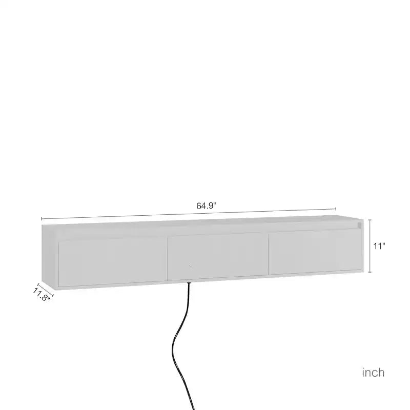Mobile TV Sospeso, Mensola TV a Parete con Luci LED e Presa di Corrente, Mobile TV Lucido per Supporti TV Bianchi da Soggiorno