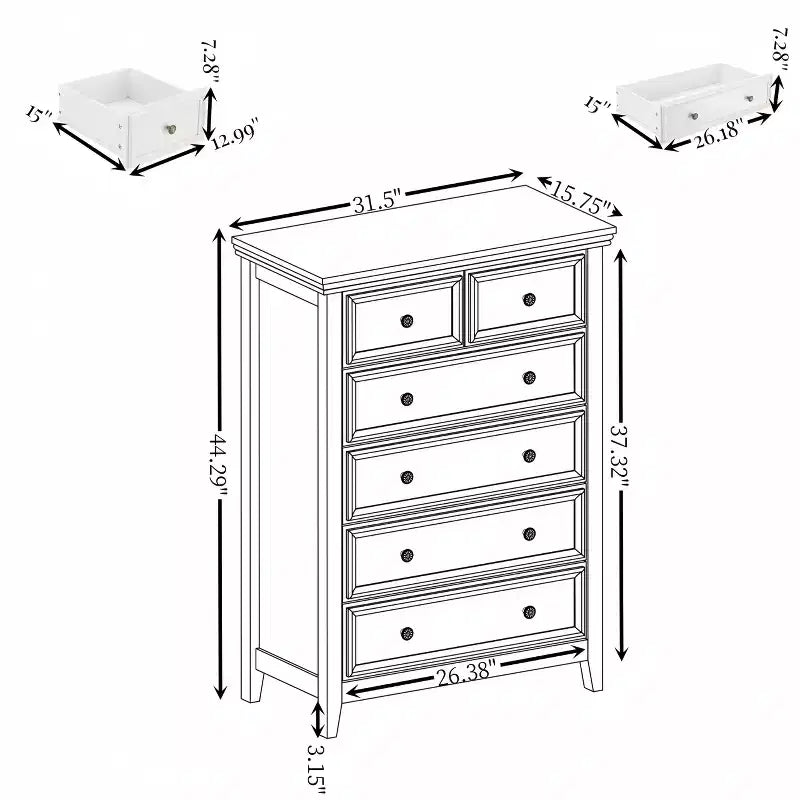 Modern 6-drawer dresser with smooth-gliding rails, anti-tipping device, for living room