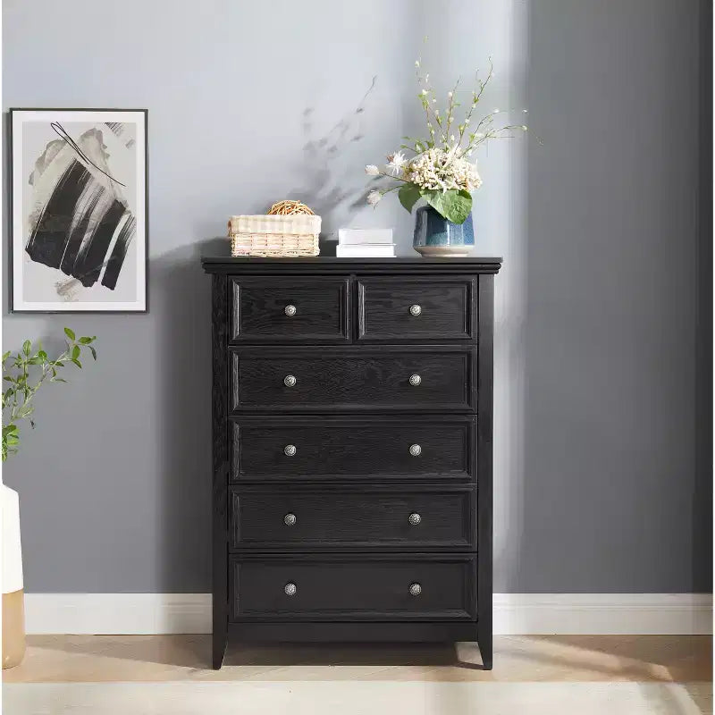 Modern 6-drawer dresser with smooth-gliding rails, anti-tipping device, for living room
