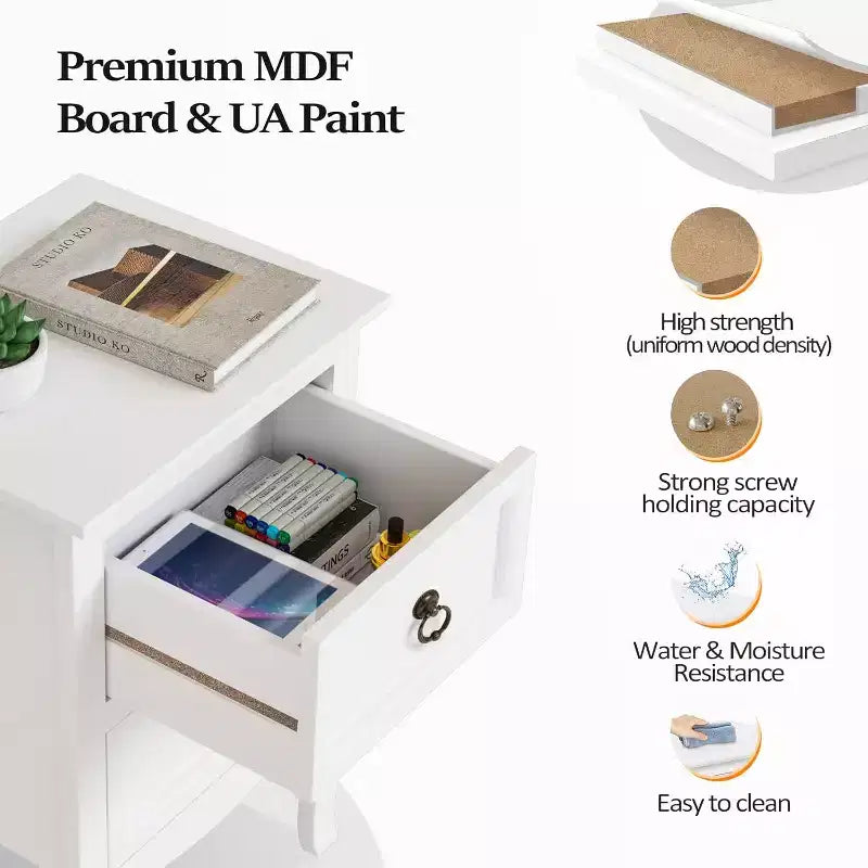 VINGLI Nightstands Set of 2, Tool-Free Setup Nightstand, Easy & Quick Install Small Bedside Tables, Girls Nightstand, Side Table