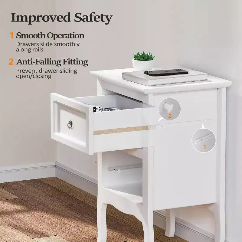 VINGLI Nightstands Set of 2, Tool-Free Setup Nightstand, Easy & Quick Install Small Bedside Tables, Girls Nightstand, Side Table