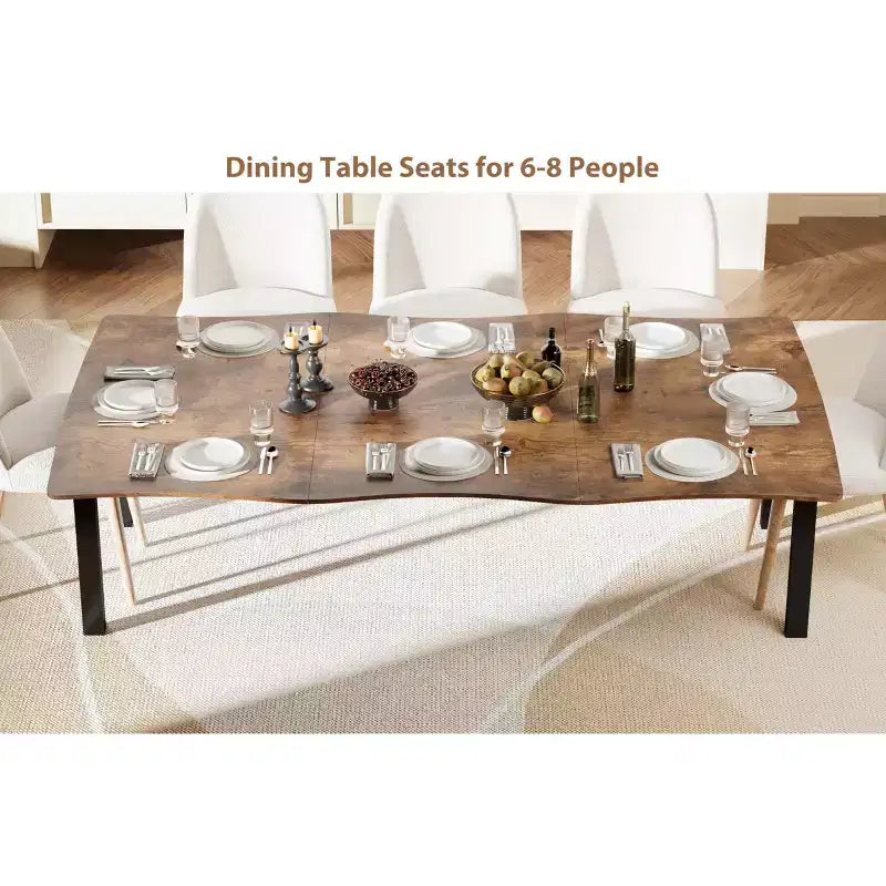 Tavolo da Pranzo per 6-8 Persone, Tavolo Rustico con Bordo Irregolare a Onda con Piano Spesso in MDF e Struttura in Metallo, Impermeabile Antigraffio