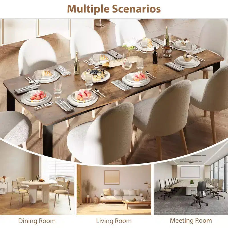 Tavolo da Pranzo per 6-8 Persone, Tavolo Rustico con Bordo Irregolare a Onda con Piano Spesso in MDF e Struttura in Metallo, Impermeabile Antigraffio